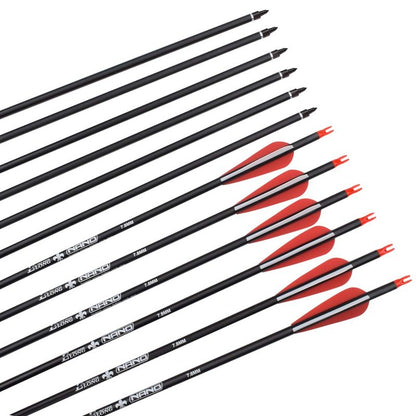YLSIO Archery Carbon Arrow Hunting Target Practice Arrows 26 Inch with Removable Tips for Compound & Recurve Bow Spine 500 6PCS