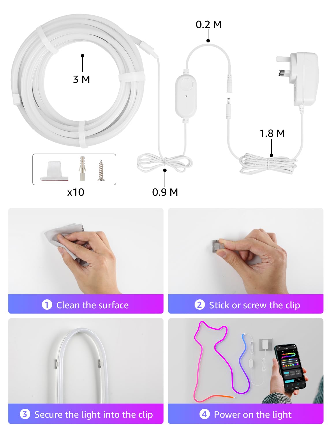 Lepro N1 AI Smart RGB Rope Lights for Christmas, Personalized AI Lighting Designer, LightBeats Music Sync, Color Segment DIY, Voice Control Via App, 9.84ft Wi-Fi & Bluetooth LED Strip Lights