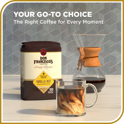 Don Francisco's Vanilla Nut Whole Bean Coffee, Medium Roast – Flavored 100% Arabica,20 oz Bag, Premium Coffee for Drip, Pour Over & French Press