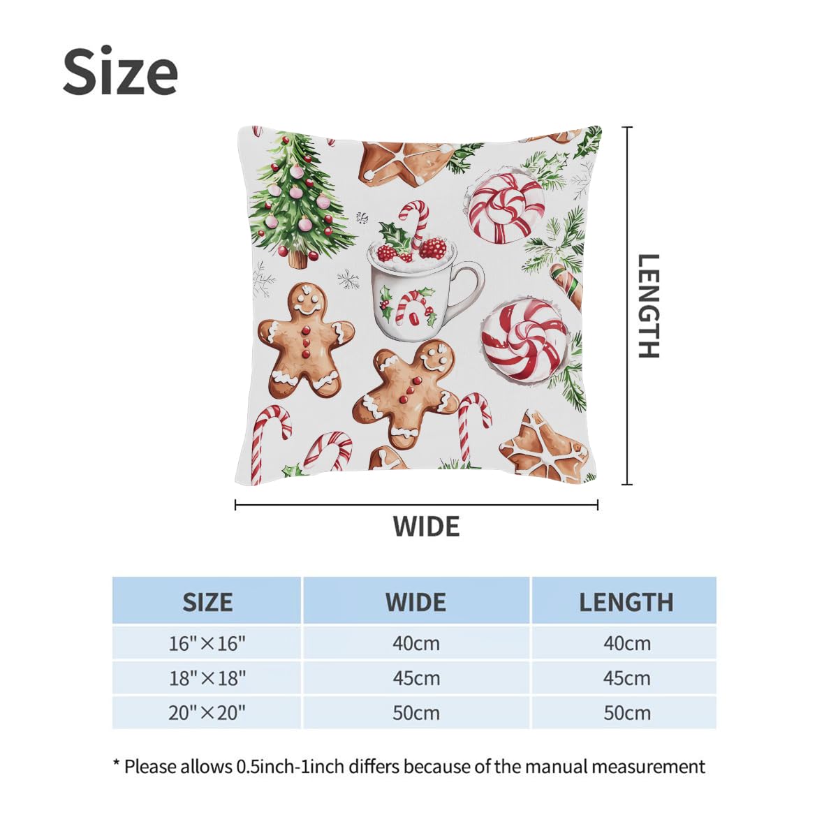 Christmas Gingerbread Man Throw Pillow Covers 20x20 Set of 2 Cushion Cases