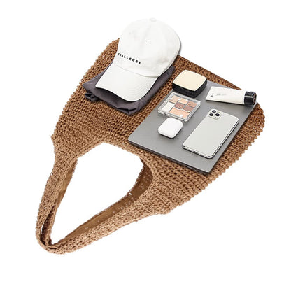 QTKJ Hand-woven Soft Large Straw Shoulder Bag Boho Straw Handle Tote Retro Summer Beach Bag Rattan Handbag