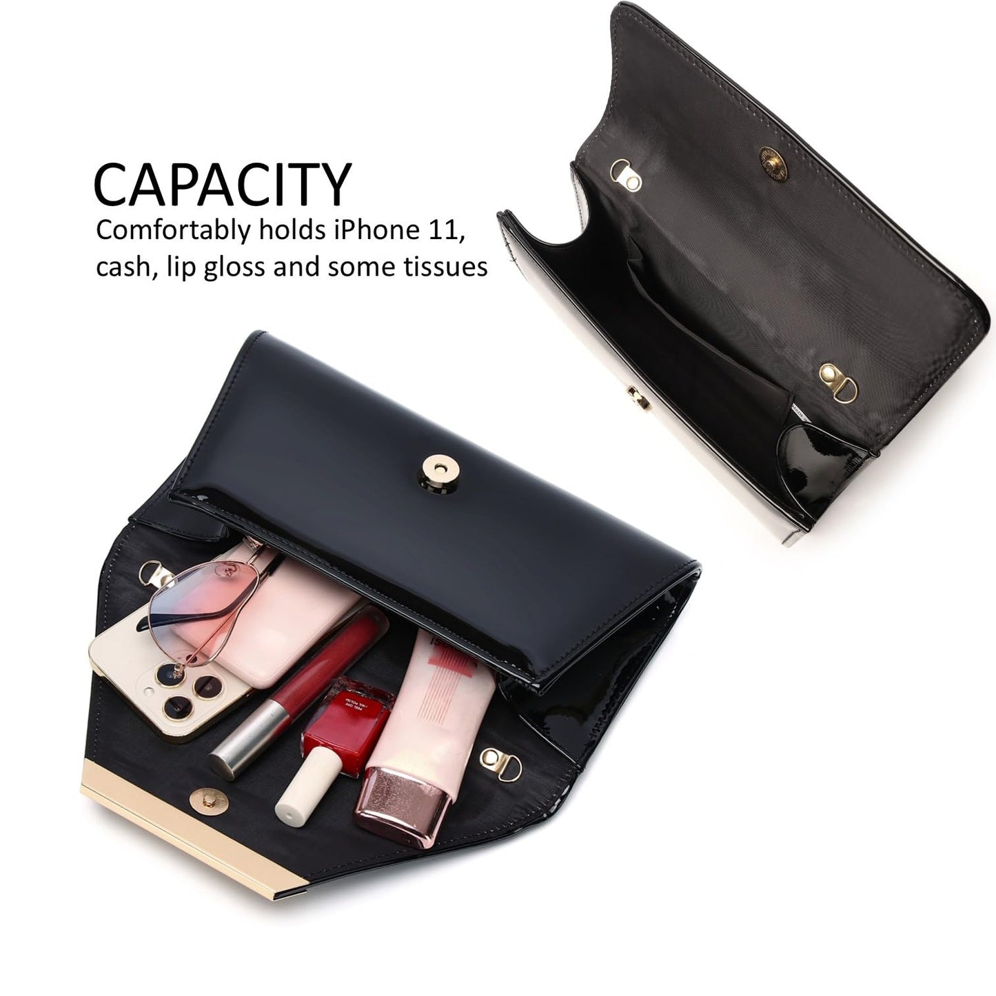 Patent Leather Envelope Clutch Womens Evening Handbag Stylish Shoulder Bag Purse for Christmas Wedding Party Prom(Black 265)