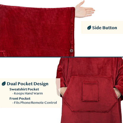 PAVILIA Sherpa Wearable Blanket Poncho Women Men, Oversized Hoodie Sweatshirt Poncho Blanket, Hooded Sweater Wrap Cape Neck Warmer, Fleece Soft Hug Sleep Pod Adult, Cozy Warm Gift Ideas Sister, Red