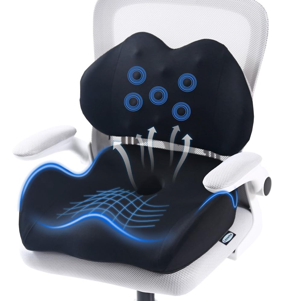 Lexeme X Large Memory Foam Seat Cushion Lumbar Support Pillow for Sciatica & Tailbone Pressure Relief Coccyx Pad for Office Chair, Car,Wheelchair,Home,Office