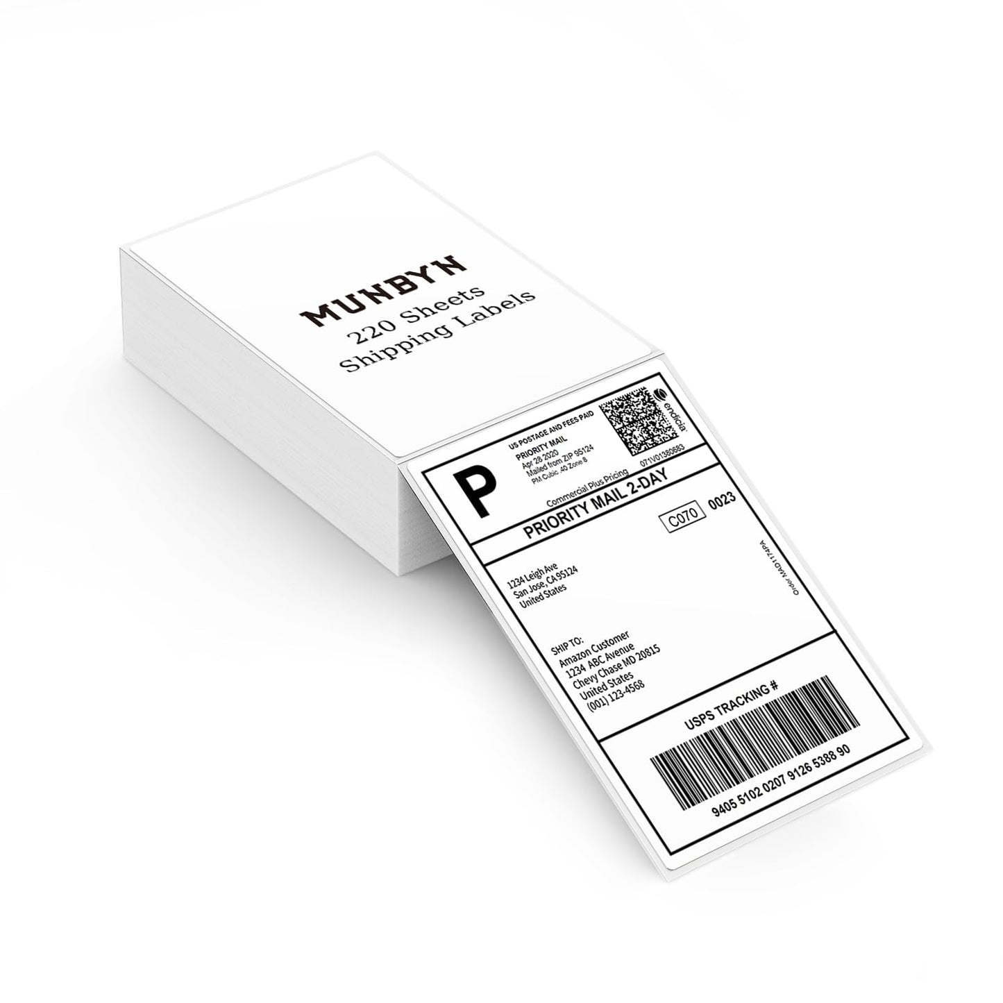 MUNBYN 4"x6" Direct Thermal Shipping Labels, Commercial Grade Permanent Adhesive Fanfold Mailing Postage Label Paper for Thermal Printers and Packages, 220 Sheets per Stack