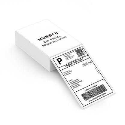 MUNBYN 4"x6" Direct Thermal Shipping Labels, Commercial Grade Permanent Adhesive Fanfold Mailing Postage Label Paper for Thermal Printers and Packages, 220 Sheets per Stack