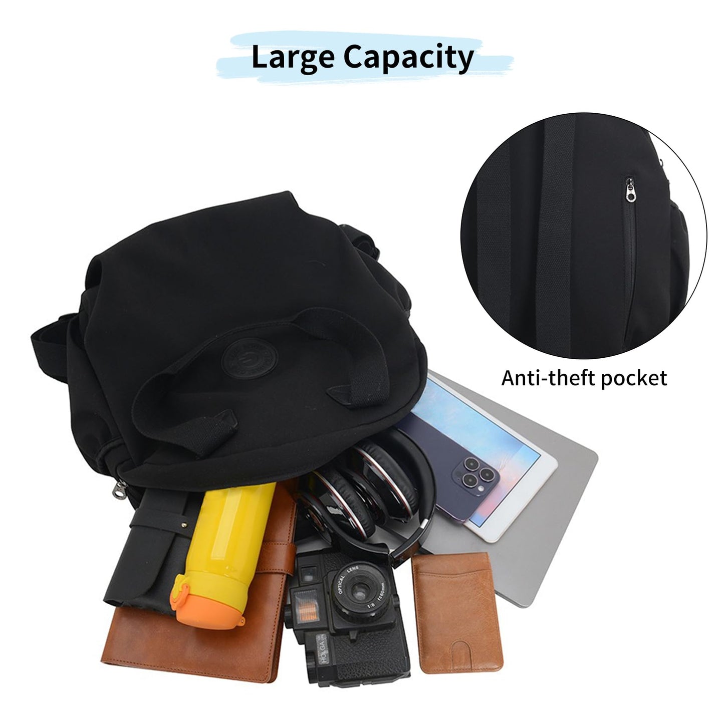 NOTAG Casual Backpack Purse for Women Shoulder Bag Waterproof Nylon Anti-theft Large Purse Shoulder Hobo Bags Travel Work (Black-S)
