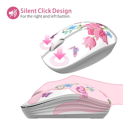 TENMOS M101 Wireless Mouse Cute Silent Computer Mice with USB Receiver, 2.4G Optical Wireless Travel Mouse 1600 DPI for Laptop, Notebook, PC, Computer (Butterfly)