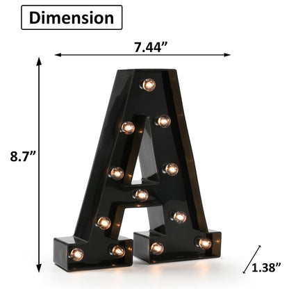 Light Up Black Alphabet Marquee Letters Sign LED Marquee Number Lights Sign for Night Light Home Bar Christmas Lamp Birthday Party Wedding Decoration A