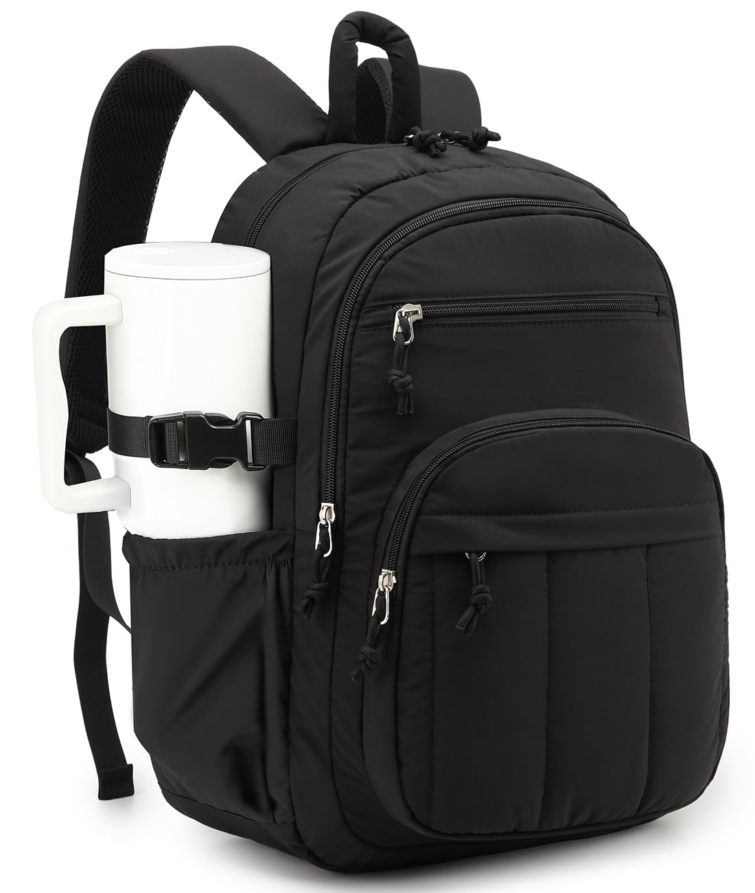 CLOKARS Backpack for Women, Quilted Laptop Bookbag with Pouch Pockets for College Work Travel Gym Teacher Nurses, Puffer High School Backpack for Girls, Black