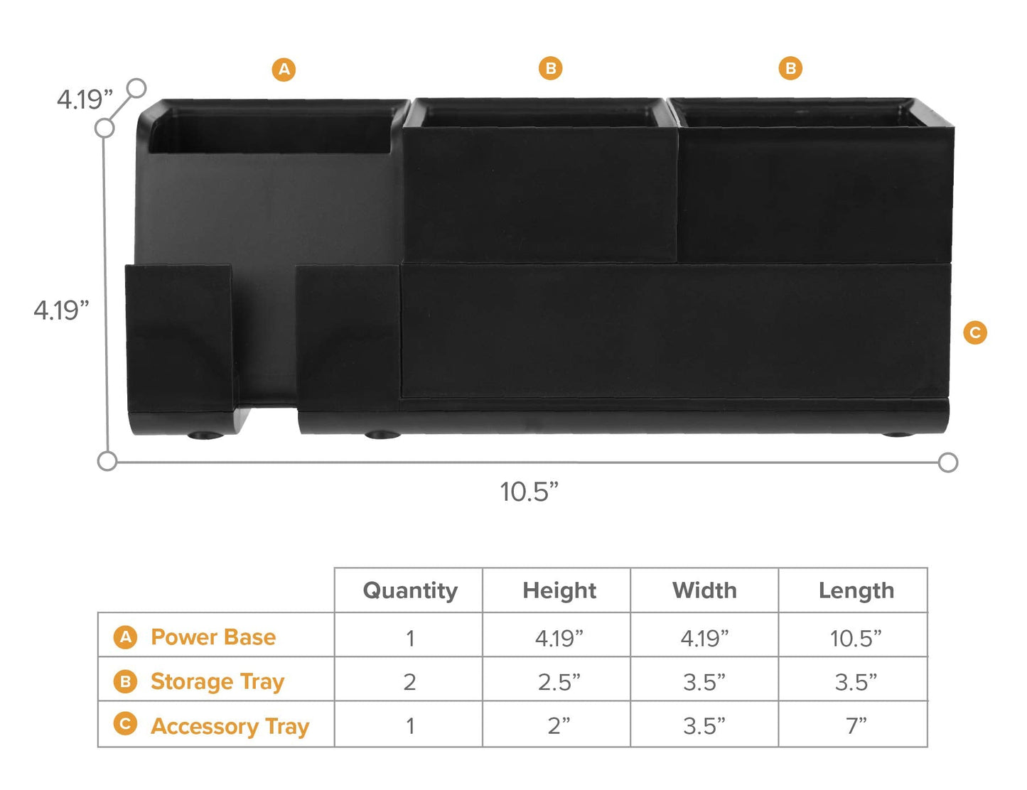 Bostitch Office Konnect Desk Organizer and Charging Station, 2 USB Ports & 2 Plugs, Charges Phones & Tablets, Accessory Tray, 4-Piece Design, Black