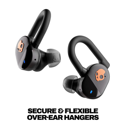 Skullcandy Push Play Active Wireless Earbuds, Bluetooth Headphones, Noise Isolating Fit, 34 Hrs Battery, Secure-Fit Over-Ear Hanger, Sweat Water Resistant, Microphone for iPhone Android - Black/Orange
