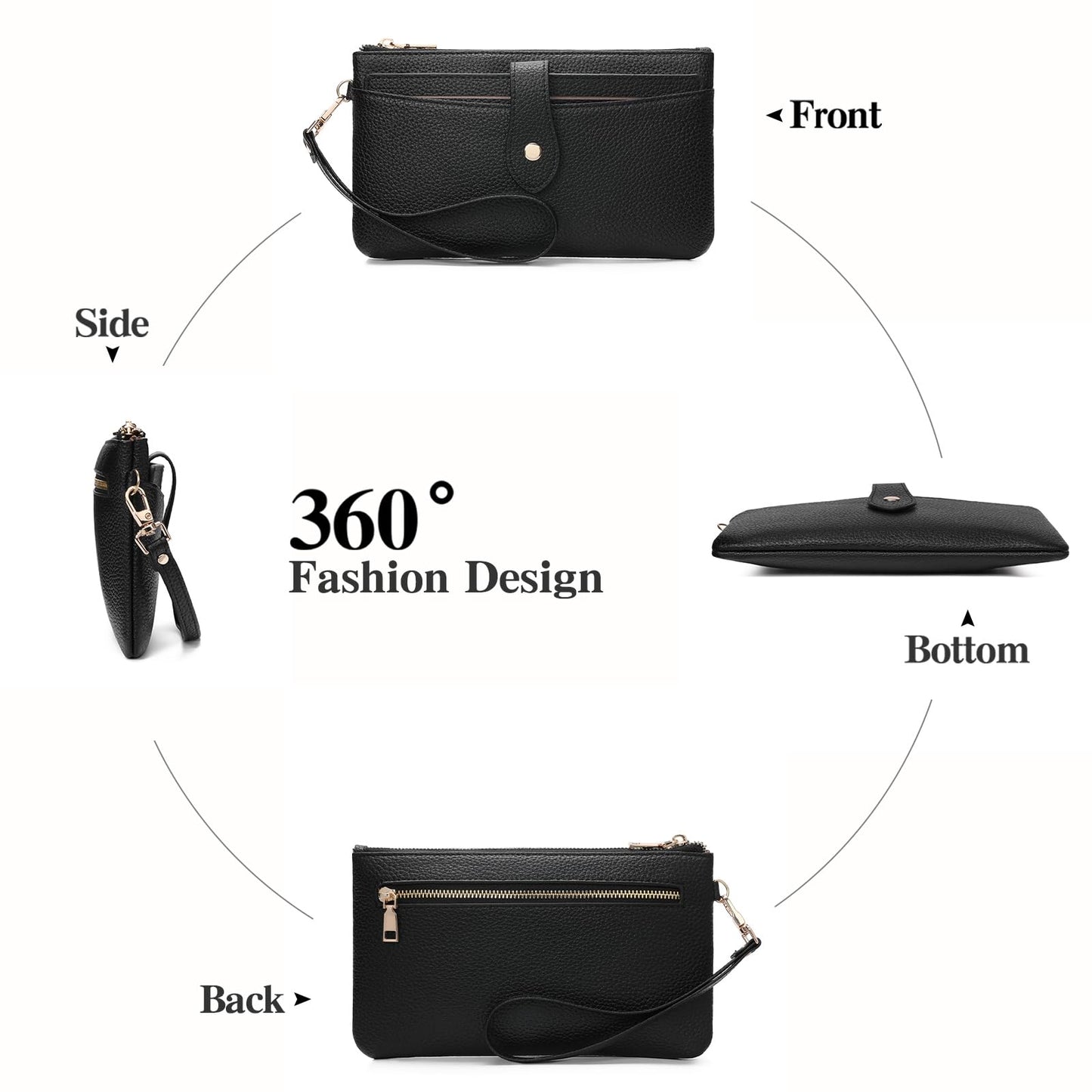 GAEKEAO Wristlet Wallets for Women Clutch Purses RFID Blocking Vegan Leather Card Phone Holder with 10 Card Slots 2 ID Window