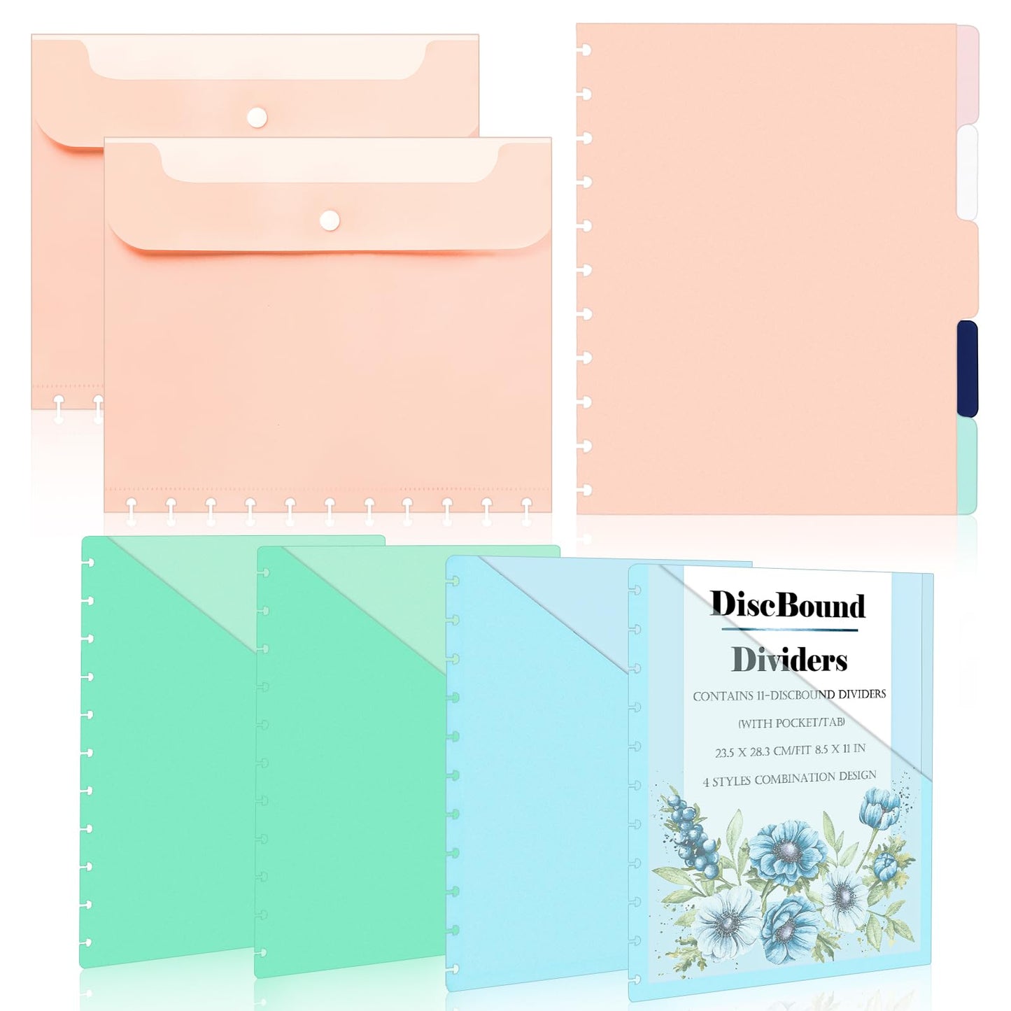 (4 Styles 11Pcs) Letter Size Discbound Pocket Dividers Planner Pocket Inserts 11 Disc Pocket Inserts Disc Planner Cover Discbound Notebook Accessories Discbound Pocket Folders 8.5 x 11inch for Office