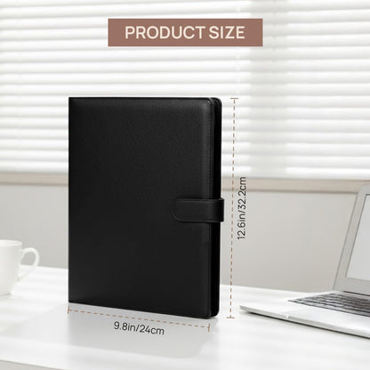 Professional Padfolio with Notepad Included | Faux Leather Portfolio Folder with Clipboard, Resume Folder, Legal Pad Holder, Business Card Holder | A4 Letter Size | Black