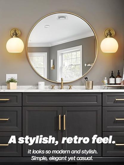 Gold Wall Sconces,Vintage Bathroom Vanity Light with Milk Glass Modern Brass Sconces Wall Lighting for Living Room Bedroom Hallway Stairway E26 Hardwire Indoor