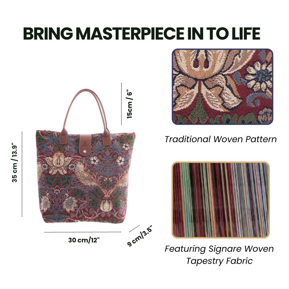 Signare Tapestry Foldable Tote Bag Reusable Shopping Bag Grocery Bag With William Morris Red Strawberry Thief Design (FDAW-STRD)