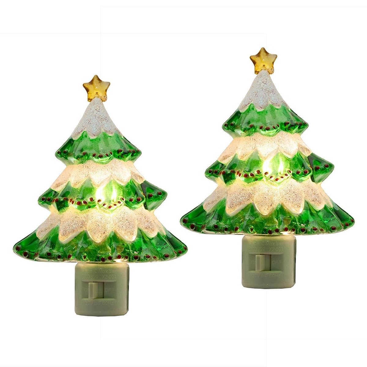 Brightown 2 Pack 6" Decorative Christmas Wreath Night Light with ON/Off Switch, Plastic Night Light for Bedroom Living Room Porch Holiday Decor