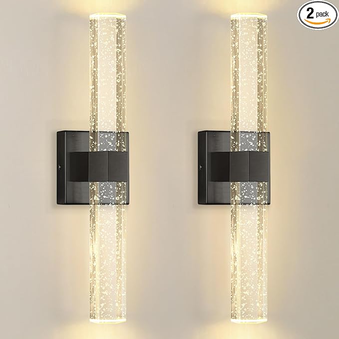 Set of 2 Black LED Wall Sconce Lights Warm Light Modern Crystal Wall Lights Vanity Lighting Fixtures Sconces for Bathroom Living Room Bedroom Dining Room Hallway