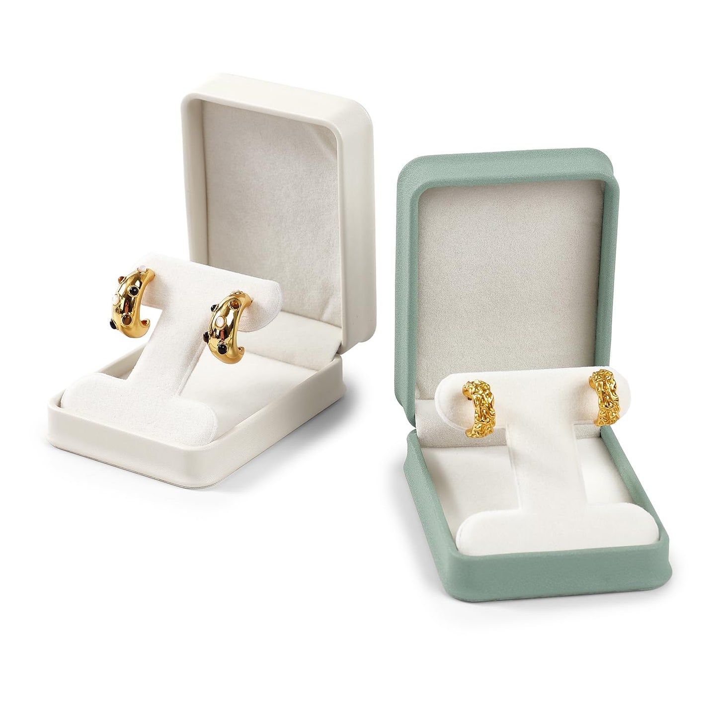 Woodten PU Leather Earrings Box Velvet Interior T-style Stud Earrings Gift Box(Beige)