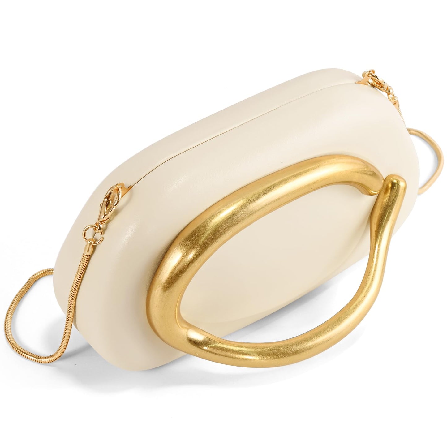 NEWROGENG Clutch Purses for Women Formal, Leather Evening Bags with Chain, Trendy Metal Handle Purses and Handbags 2025, Leather Nude