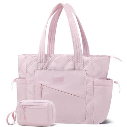 LOVEVOOK Tote Bag for Women, Puffer Bag and Work Bags with Zipper for Travel, Daily, School, Quilted Nurse Shoulder, 2pcs