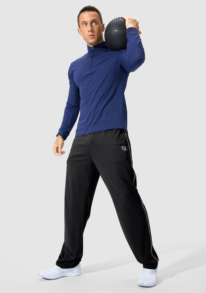 G Gradual Men's Athletic Sweatpants with Zipper Pockets Lightweight Quick Dry Mesh Workout Pants Open Bottom for Casual (Black, Large)
