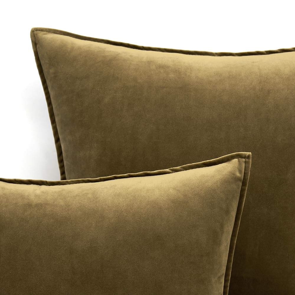 MIULEE Olive Green Velvet Throw Pillow Covers 22x22 Soft Decorative Solid Square Cushion Cases Pack of 2 Modern Luxury Home Decor for Couch, Sofa, Bedroom