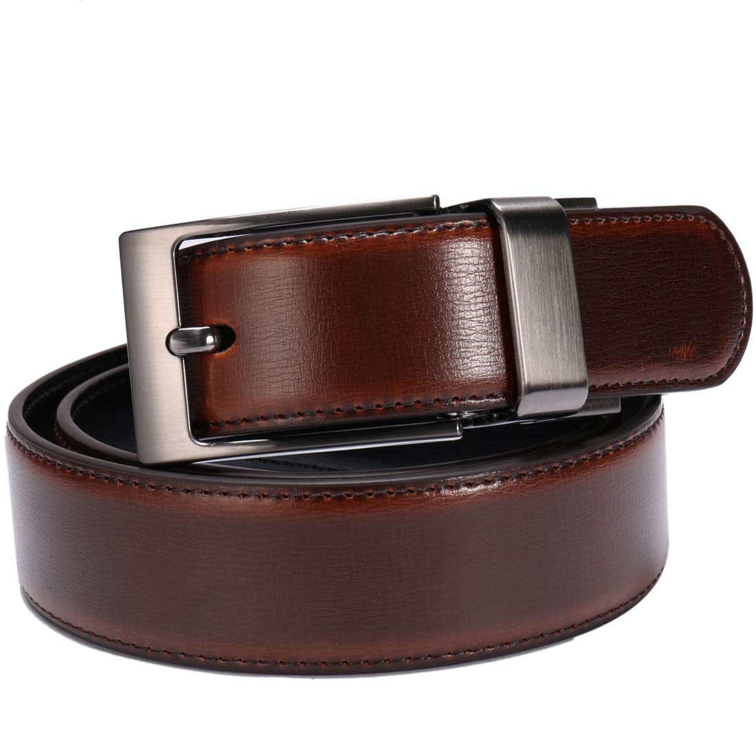 beltox fine Men's Dress Belt Leather Reversible 1.25" Wide Rotated Buckle Gift Box（Black Buckle with Cognac/Black Belt,30-32）
