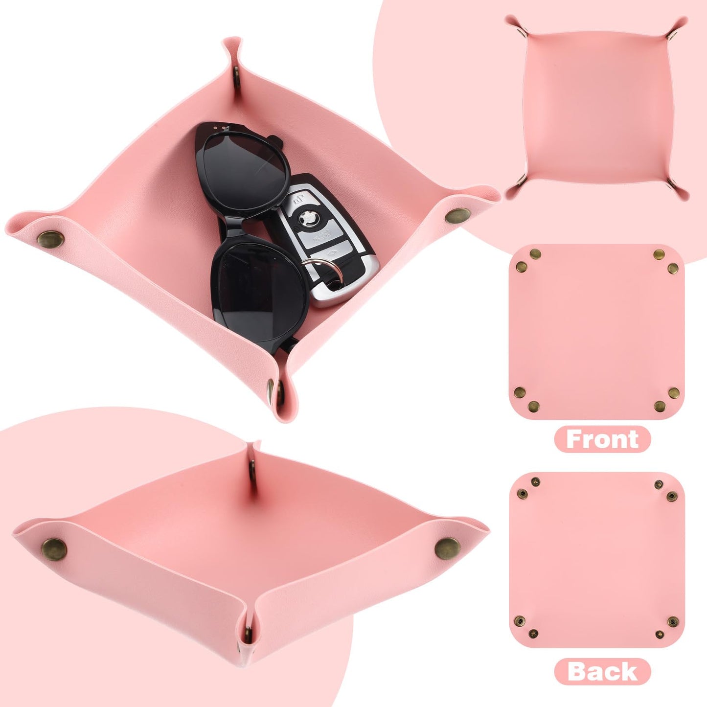 20 Pcs PU Leather Jewelry Valet Tray for Women and Man Portable Catchall Travel Storage Dish Plate Key Tray For Entryway Desk Organizer for Phone, Keys, Glasses, Wallet, Earphone, Watch, Coin