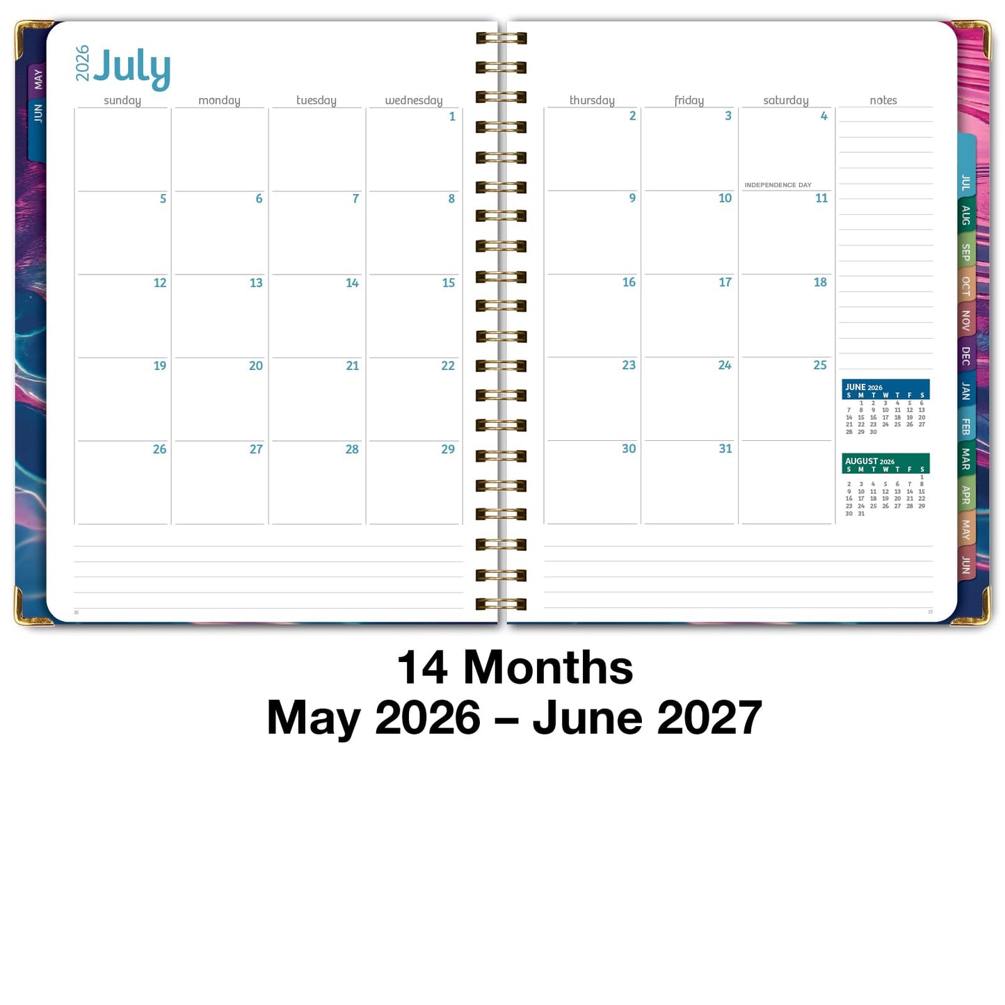 HARDCOVER Academic Year 2026-2027 Planner: 14 Months (May 2026 Through June 2027) 8.5"x 11" Daily Weekly Monthly Planner Yearly Agenda. Bookmark, Pocket Folder and Sticky Note Set (Summer Bliss)