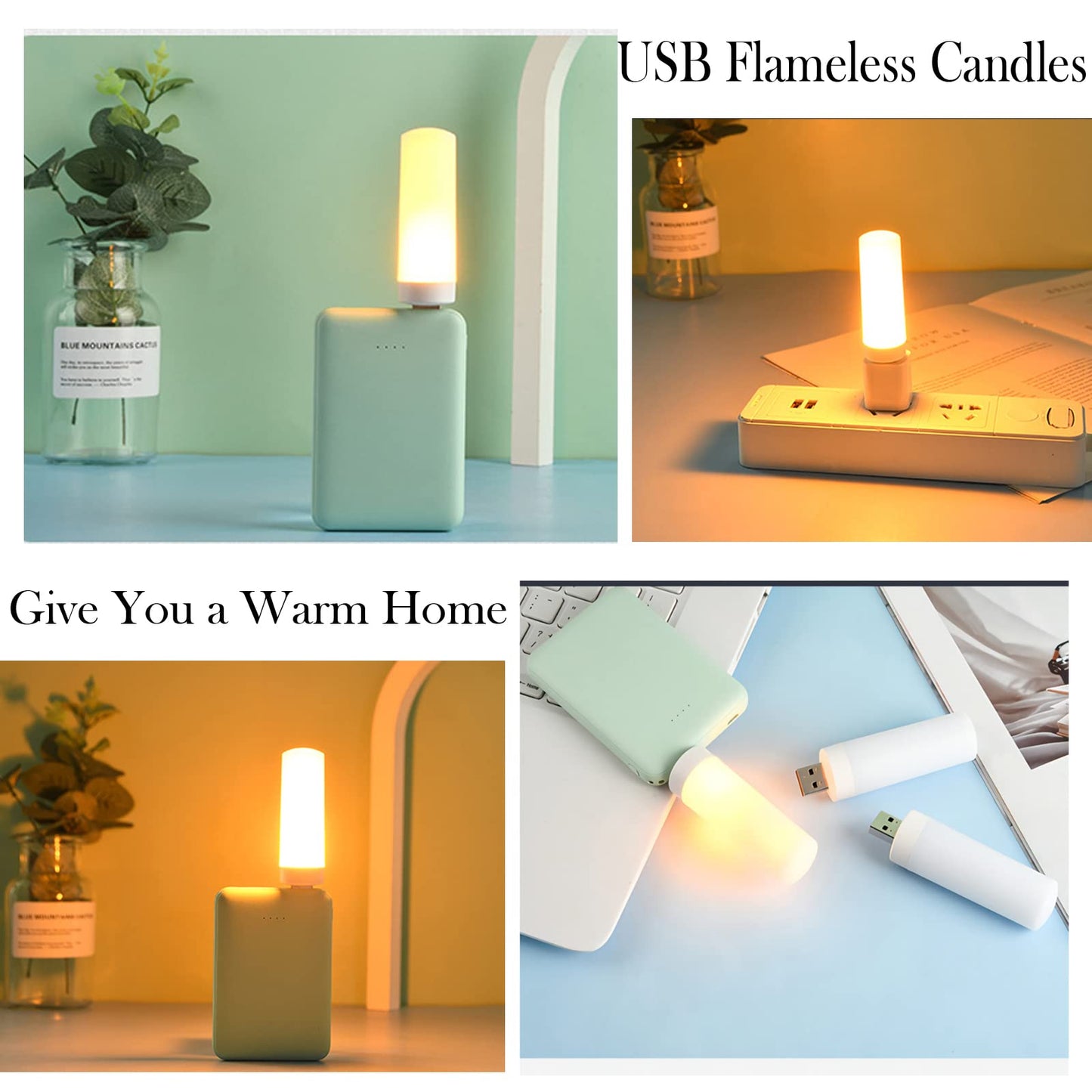 DASITON USB LED Flame Effect Light USB Flame Candle Bulb Flameless Tea Lights Candles Flickering Bright Tealights for Indoor Outdoor Home Party Decor (6Pack)