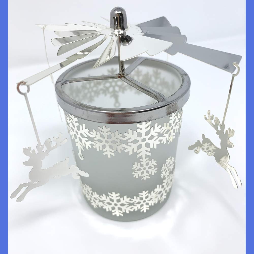 Reindeer Decor - Candle Spinner - Dangling Reindeer Spin Around Snowflake Candleholder - Spinner Turns from The Heat of The Candle - 5.5" H x 4.5" W