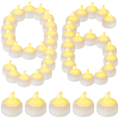 Yakpo 96 Pack Waterproof LED Floating Tea Lights, Flameless Flickering Battery Operated Outdoor Tealight Candles, White Water LED Votive Candle Bulk for Wedding Centerpiece Vase Halloween Decorations