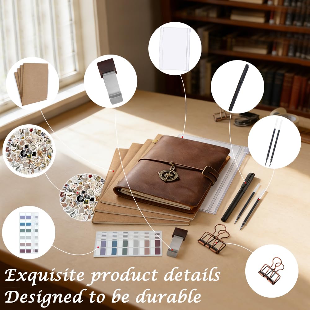 Leather Journal Refillable Notebook Travel Journal Notebook Travel Diary Handmade Passport Travelers Journal with ih 3 Notebook Inserts Pen Holder, Binder Clip for Men and Women Inserts Pen Holder, Binder Clip for Men and Women