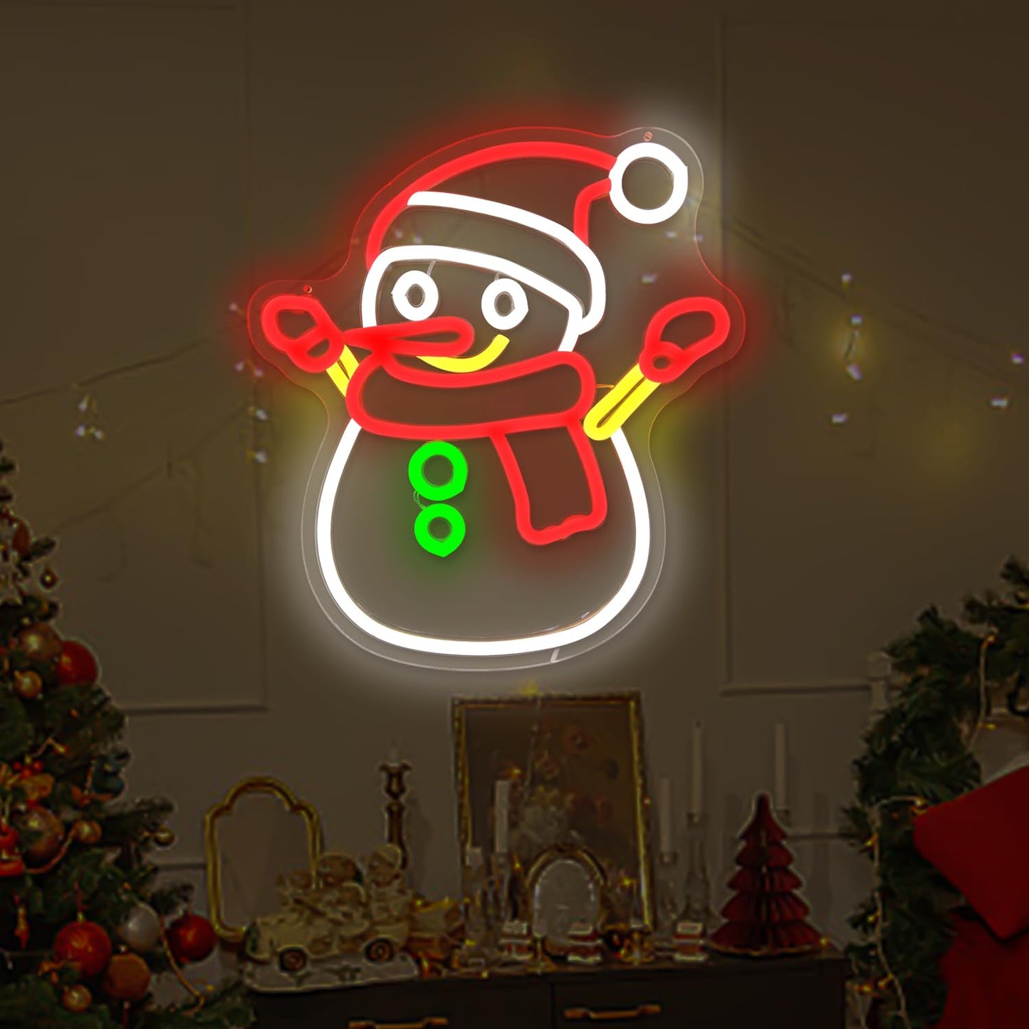 Cheunyar Christmas Snowman Neon Sign Dimmable Christmas Neon Signs for Wall Decor Led Neon Signs Light Up Sign for Bedroom Cafe Bar living Room Neon Light Signs for Christmas Party Gift