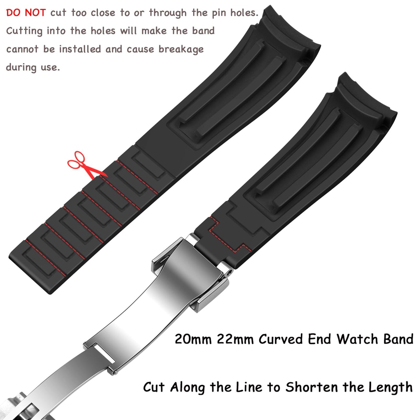 Juntan 21mm Curved End Rubber Watch Band, Tapered Silicone Curved Replacement Watch Strap for Men Women with Classic Diving Buckle Black