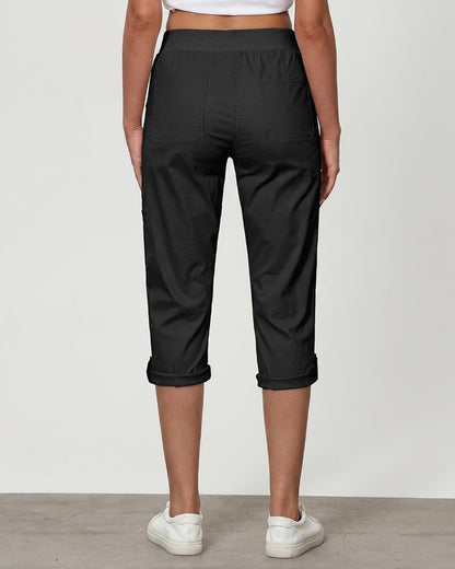 Capri Cargo Pants for Women - High Waisted Stretch Twill with Pockets | Comfortable Fit