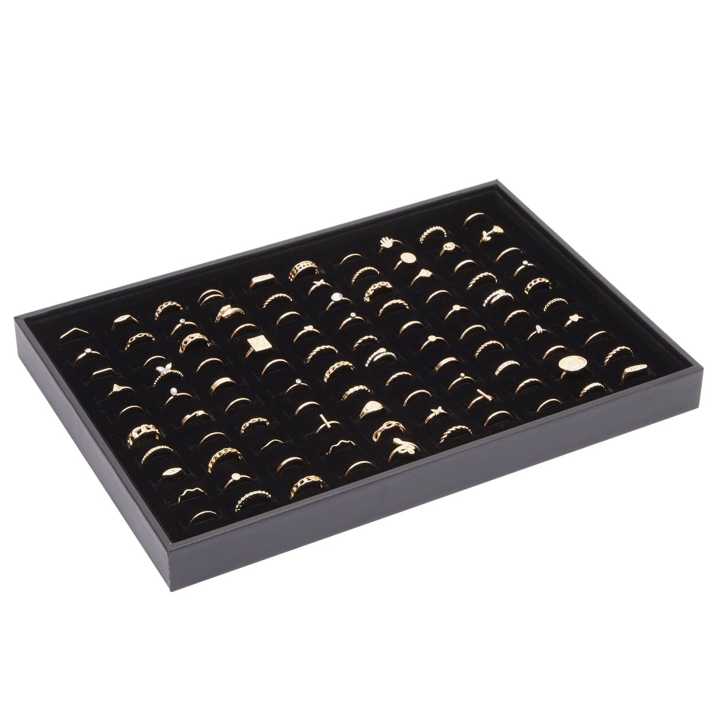 Juvale Ring Display Tray - Velvet Protection & Jewelry Display - Removable Pad & Earring Storage - Stackable Jewelry Trays & Glasses Holder for Nightstand - Pack of 2, 13.8 x 9.5 x 1.3 in, Black