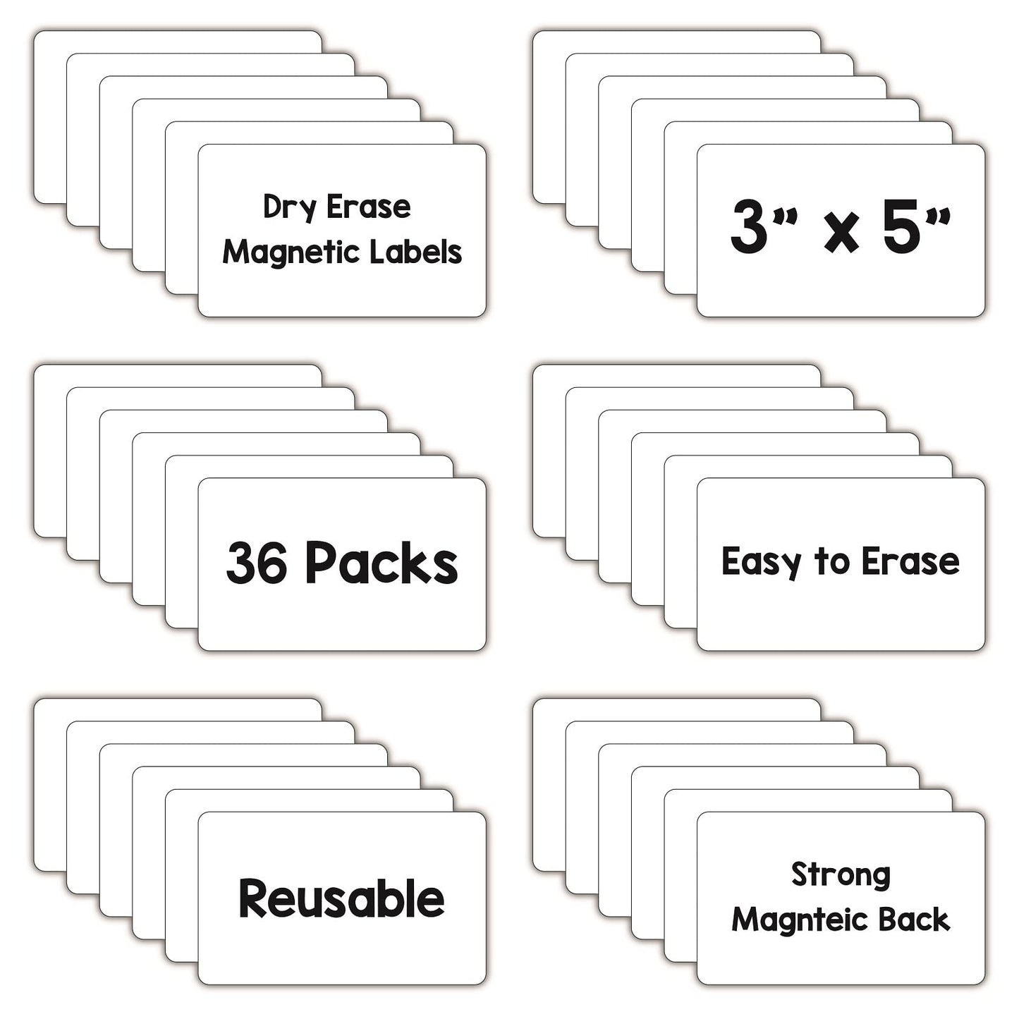IMAGAME Dry Erase Magnets, Blank Magnetic Dry Erase Labels, 36-Pack, Erasable Magnets for Whiteboard, Multipurpose White Magnetic Labels to Write On for Classroom, Home, Education, Office, 3" x 5"