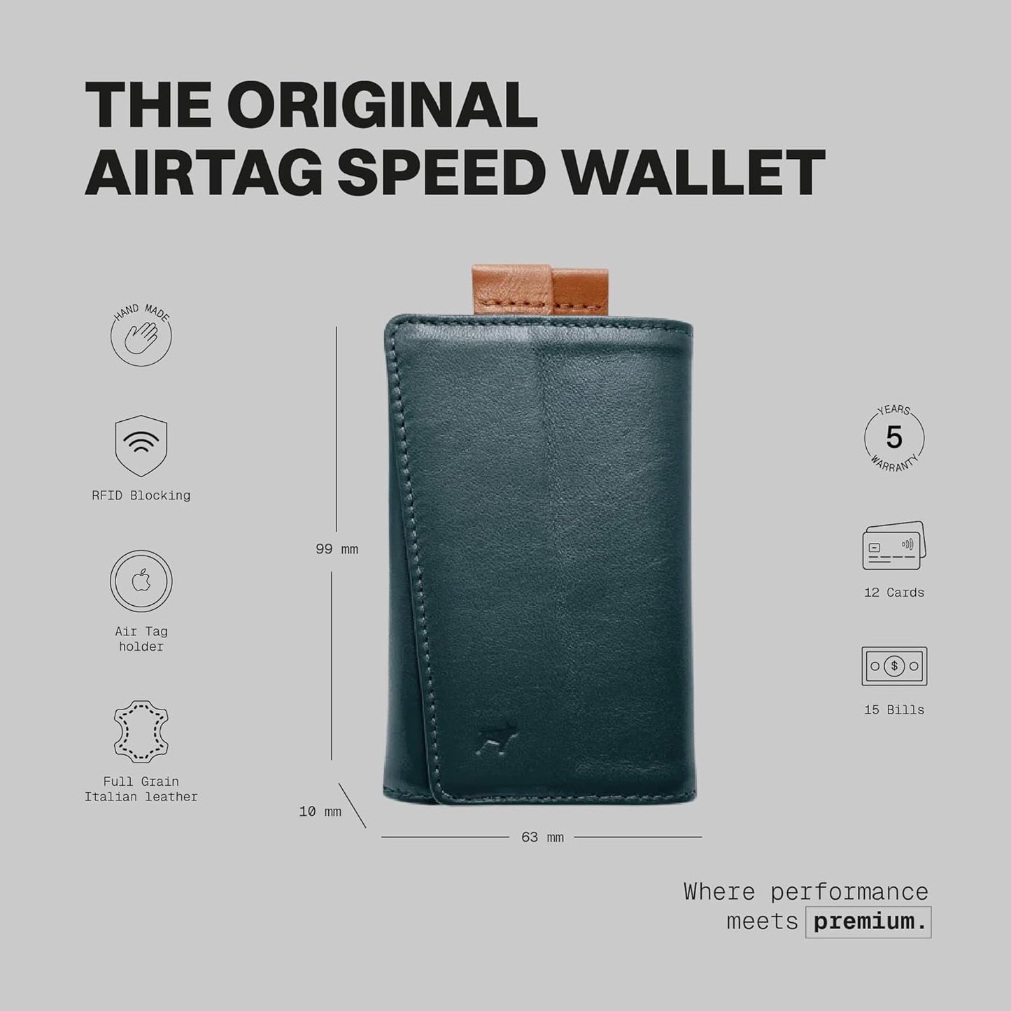 The Frenchie Co. - Speed Wallet - Slim front-pocket wallet with integrated Apple AirTag holder - Quick-access pull tab for fast card ejection - RFID blocking, fits up to 8 cards & folded cash