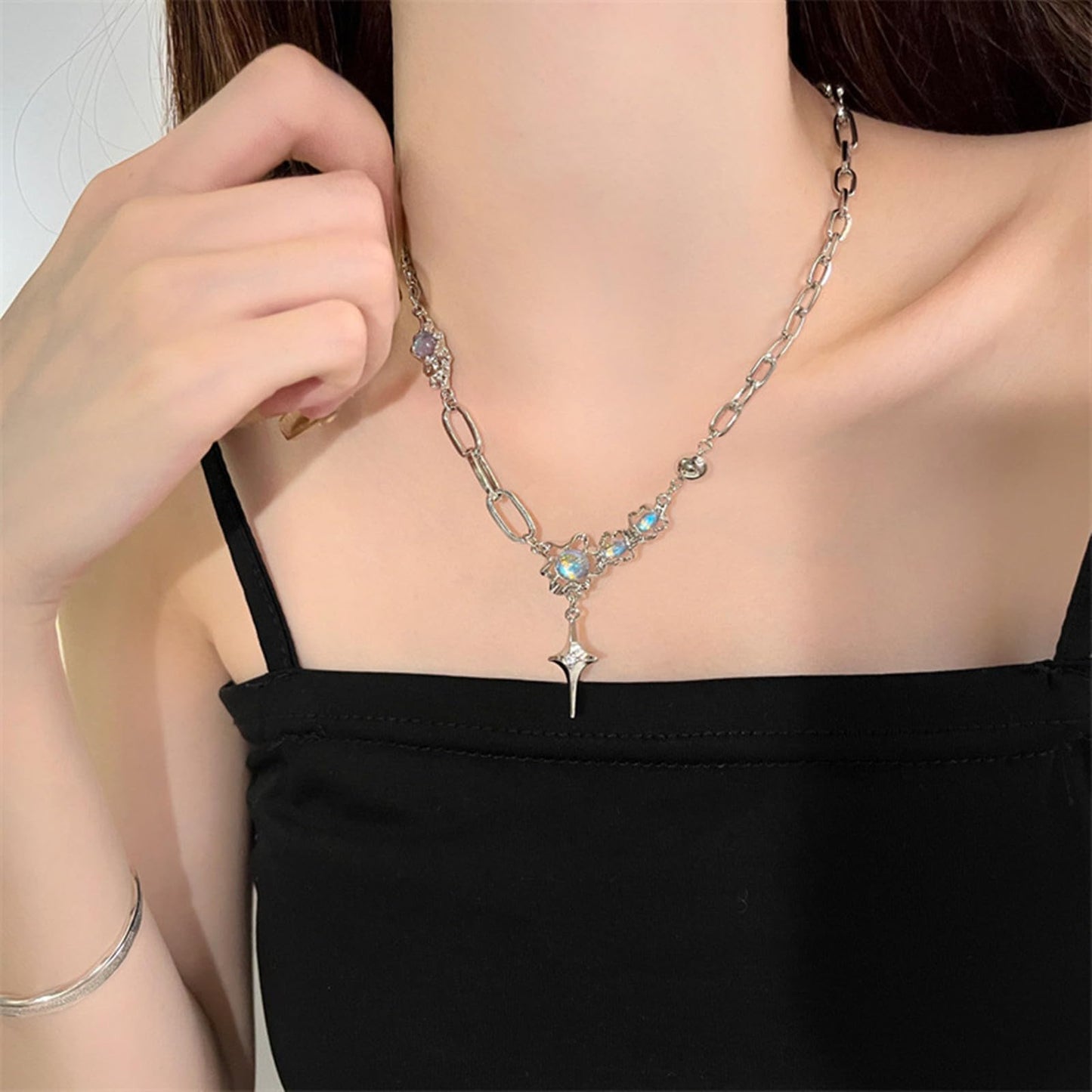 Buyongwant Irregular Necklace Y2k Pendant Metal Women's Design Collar Chain Star Fashion Jewelry for 16.54 Inch