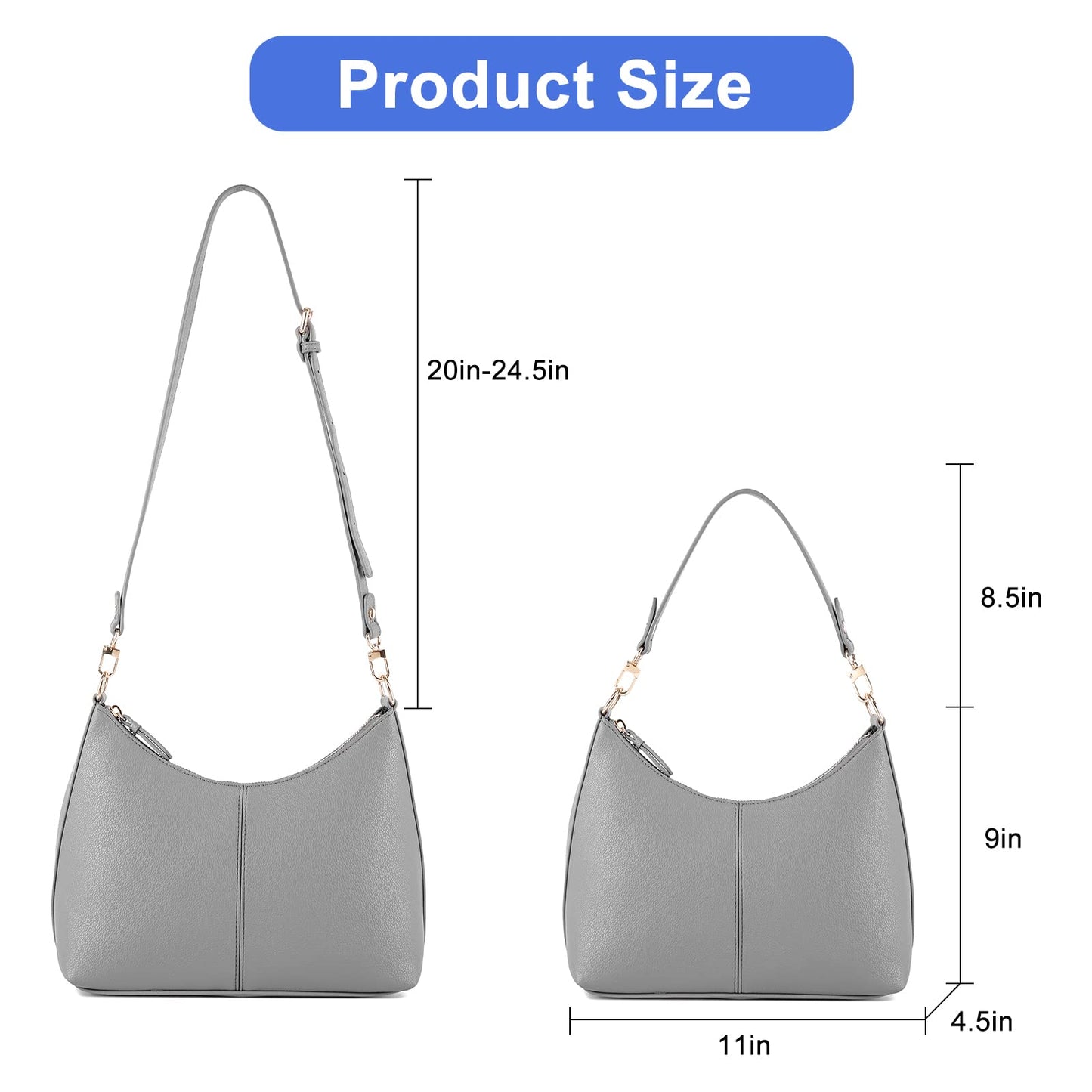 Keyli Women's Grey PU Leather Small Crossbody Bag with Zipper Clutch