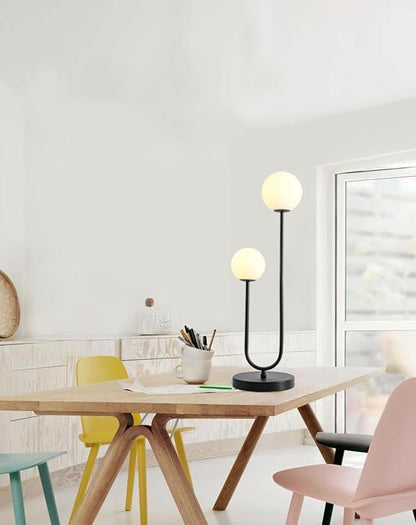Black U-Shape 2-Light Table Light Mid Century Black Globe Table Lamp with Milk White Glass Shade Metal Base Nightstand Lamp for Bedroom Bedside,G9 Bulb