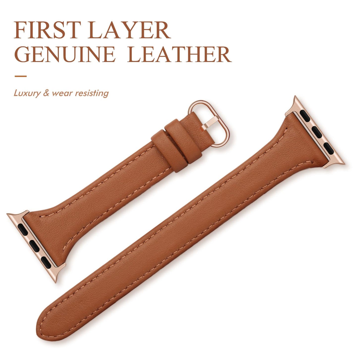 SWEES Slim Leather Band Compatible for Apple Watch 38mm 40mm 41mm 42mm Series 10, Slim Thin Elegant Top Grain Genuine Leather Strap Compatible for iWatch Series 10 9 8 7 6 5 4 3 2 1 SE Women
