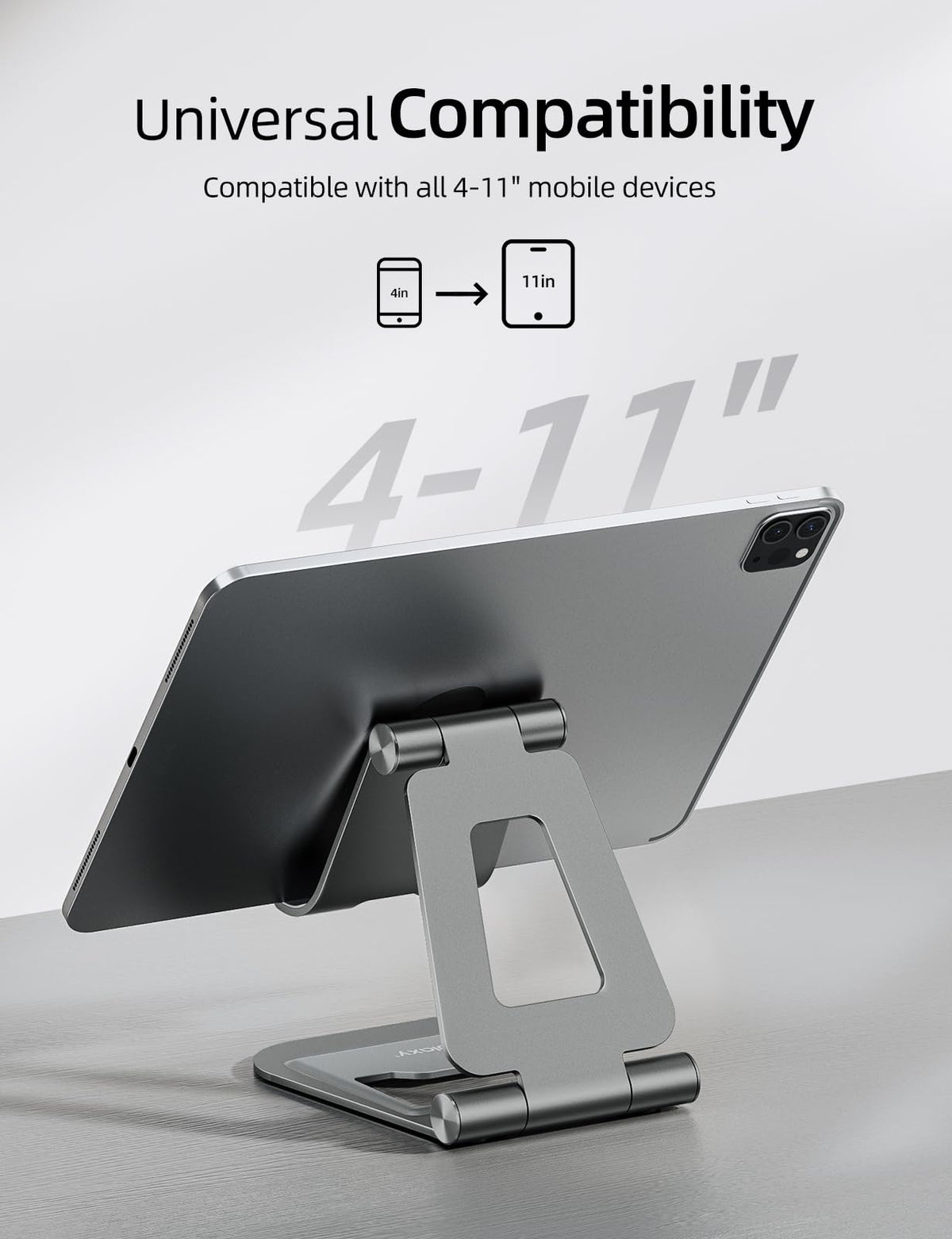 Nulaxy Aluminum Dual Foldable iPad Stand, Fully Adjustable Desktop Tablet Holder, Tablet Accessories for Office Kindle Compatible with Mobile Devices iPad Pro/Air/Mini, iPhone Pro/Max/Plus, Gray