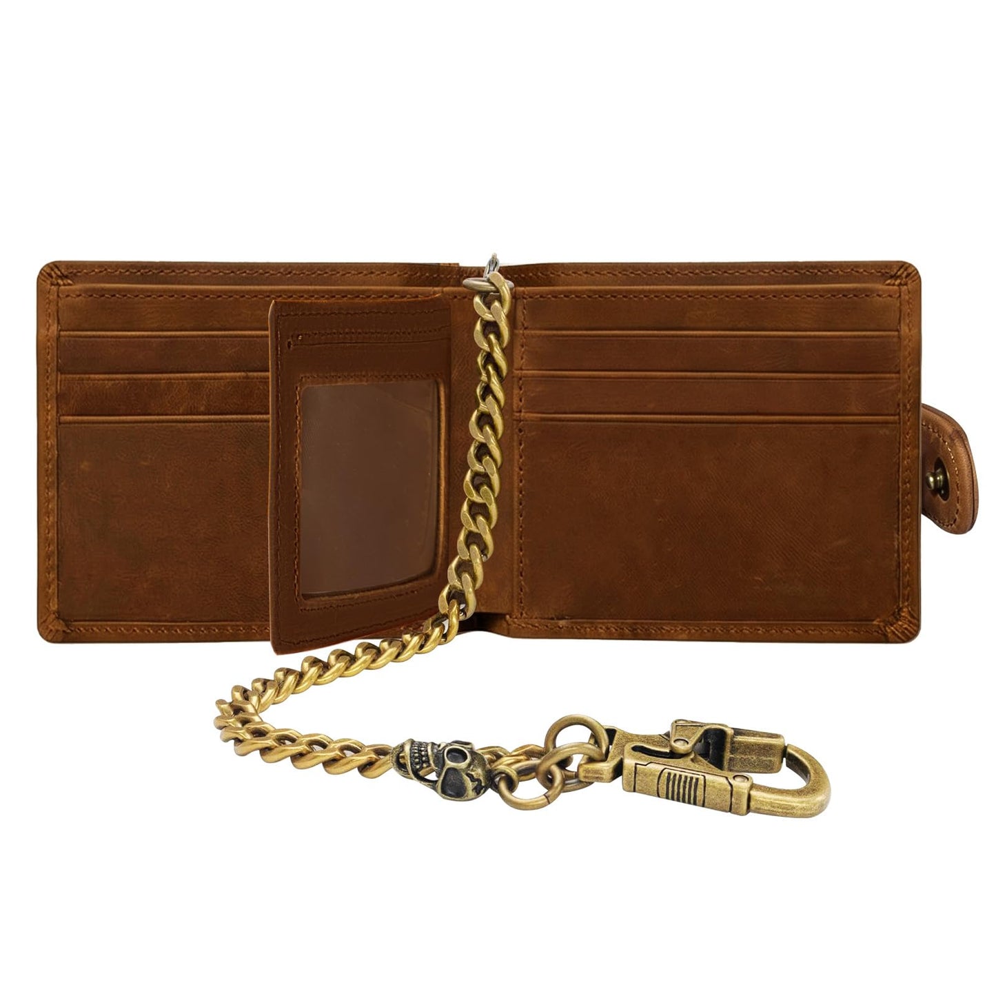 Ahiller Chain Wallet for Men,Bifold Crazy Horse Leather RFID Blocking Slim Wallets with Gift Box, 2 ID Window, 8 Cards Slots & Detachable Key Chains for Front | Back Pocket-Coffee
