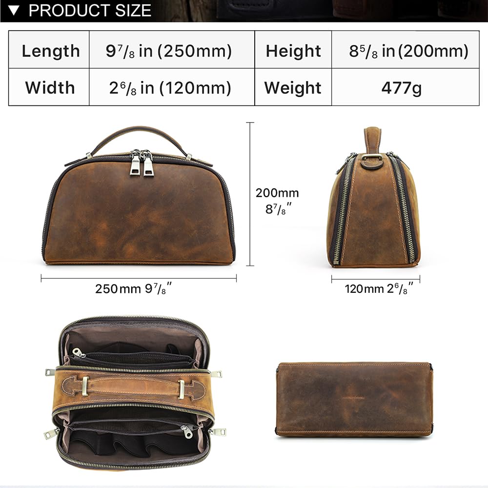 CONTACTS Full Grain Leather Tech Organizer Travel Case for Electronics Accessories Portable Cable Organizer Pouch with Handle, Storage Bag for Charger, Cables, Power Bank, Mouse
