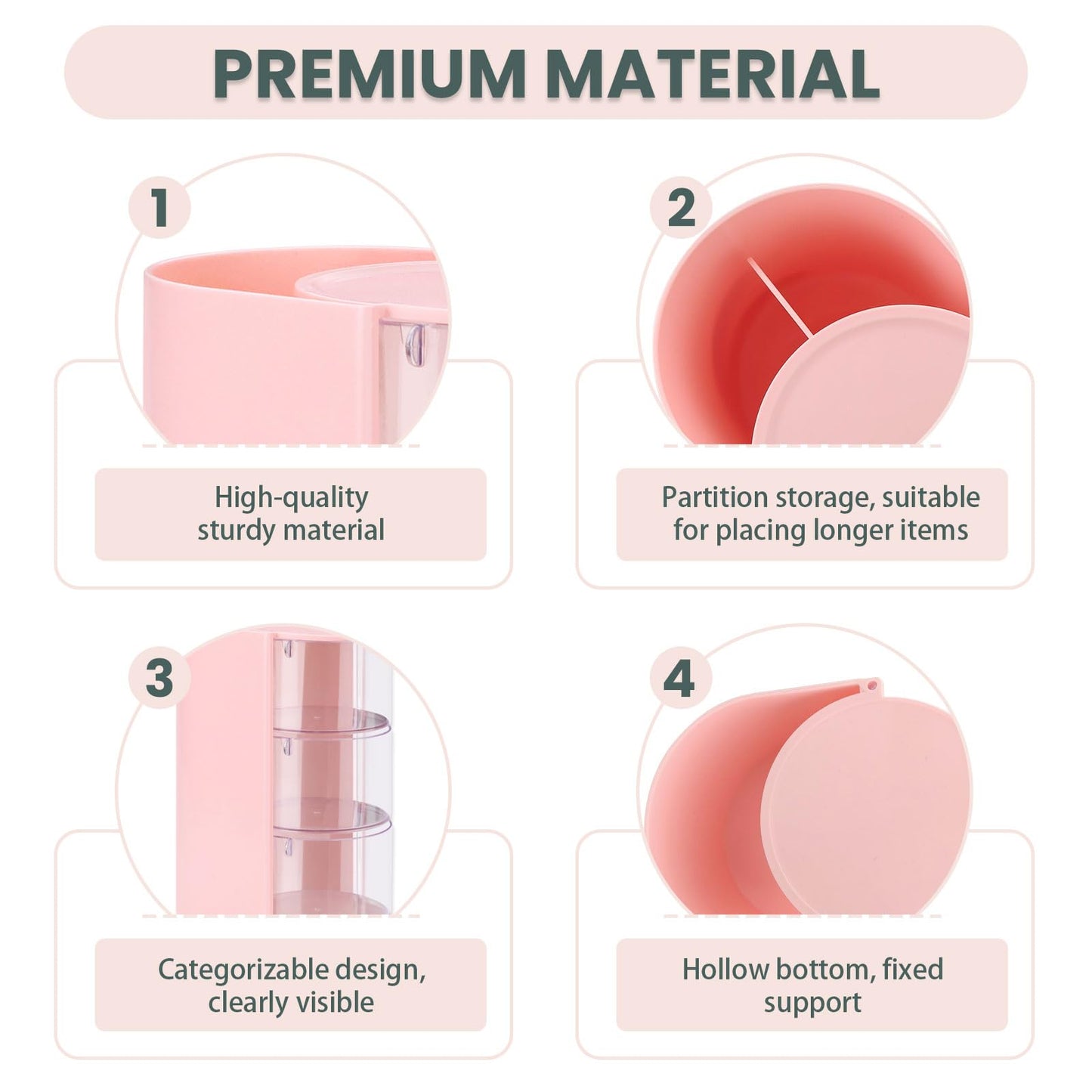 Sekonow 2 Pack Hair Accessories Organizer with Hair Brush Holder, 3-Tier Clear Rotatable Drawer Makeup Sponge Holder, Bathroom Qtip Cotton Swab/Pad/Ball Dispenser Jewelry Box (Pink)