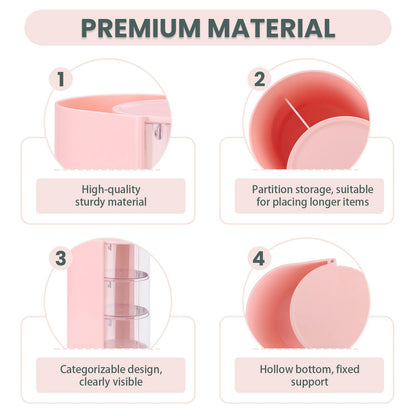 Sekonow 2 Pack Hair Accessories Organizer with Hair Brush Holder, 3-Tier Clear Rotatable Drawer Makeup Sponge Holder, Bathroom Qtip Cotton Swab/Pad/Ball Dispenser Jewelry Box (Pink)
